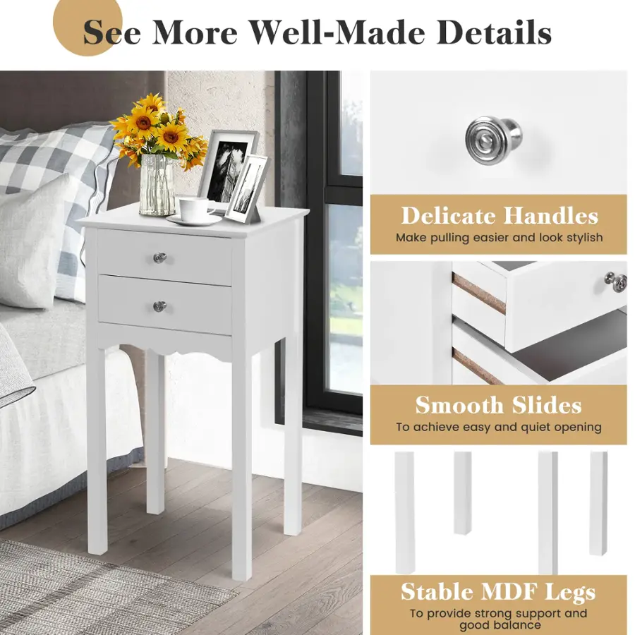 See More Well-Made Details: Delicate Handles, Make pulling easier and look stylish; Smooth Slides, To achieve easy and quiet opening; Stable MDF Legs, To provide strong support and good balance.