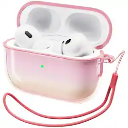 Ornarto - for AirPods Pro 2nd Case(2023/2022),Gradient Clear TPU,Full Drop Protection Cover with Lanyard - Aurora Pink