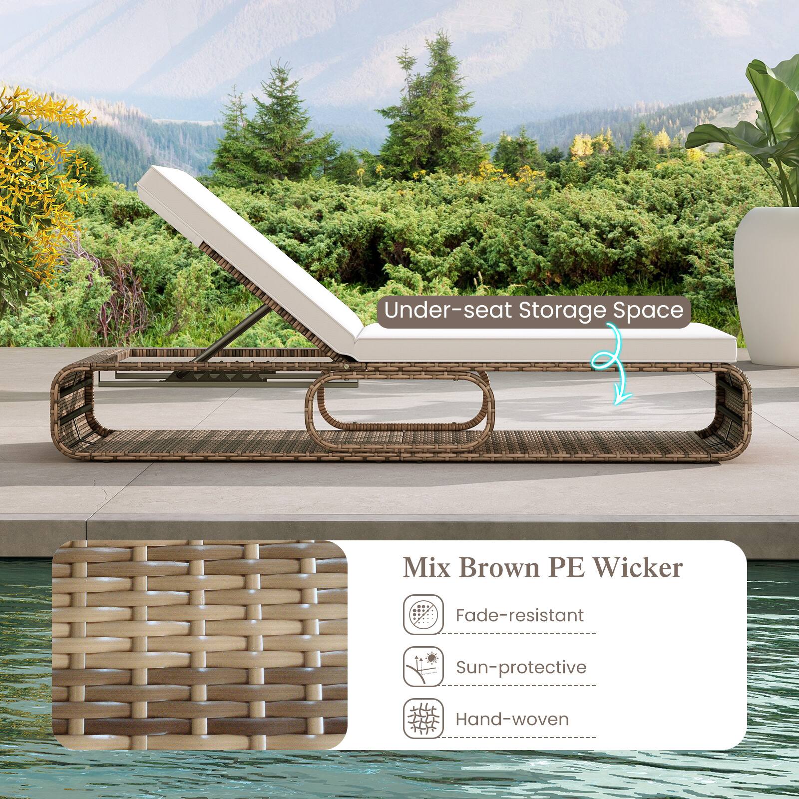 Under-seat Storage Space

Mix Brown PE Wicker
- Fade-resistant
- Sun-protective
- Hand-woven