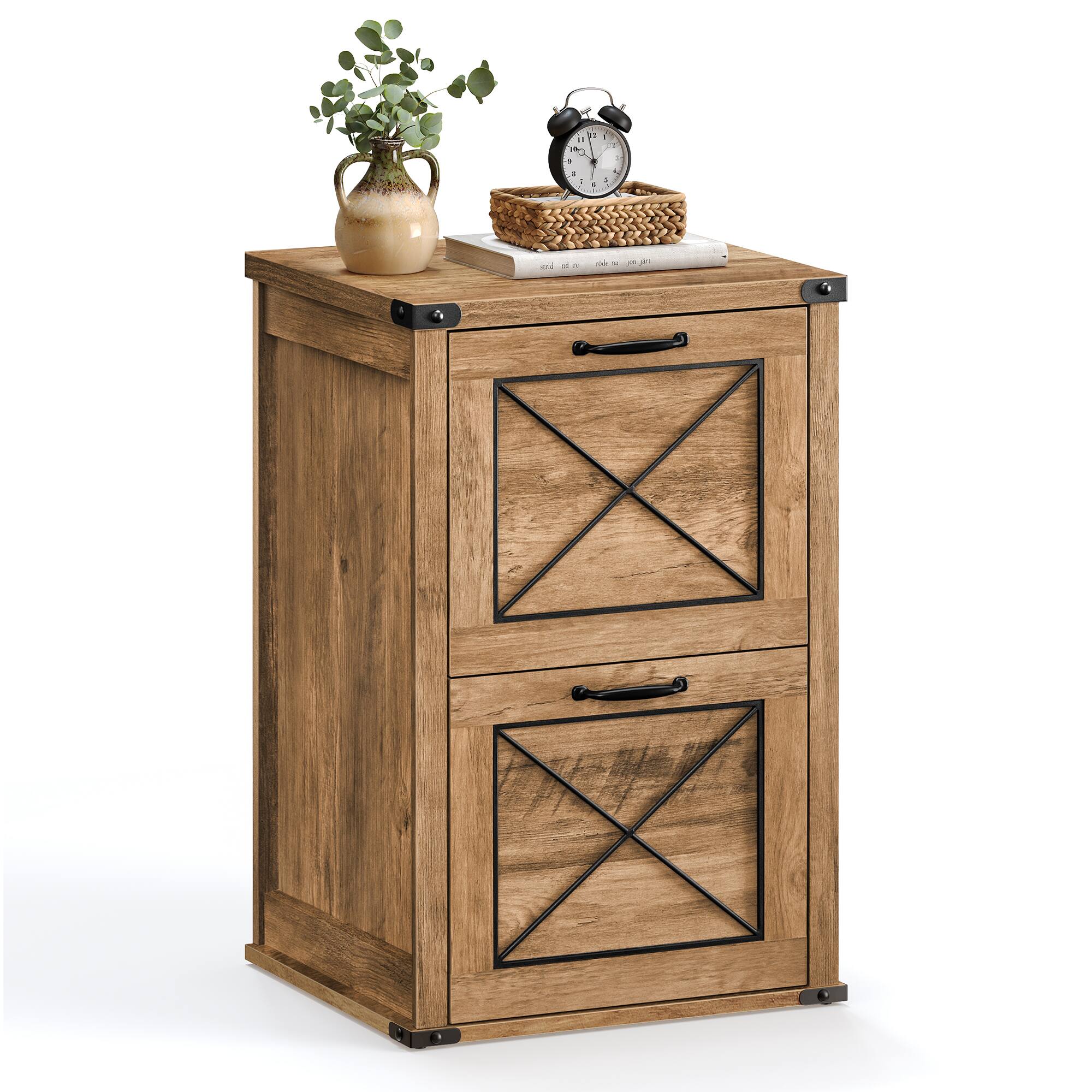 Angle. Songmics Home - File Cabinet, Filing Cabinet with 2 Drawers, Printer Stand, for Home Office - Honey Brown.