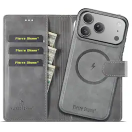 Dteck - For iPhone 17 Pro Max RFID Wallet Case with Card Pocket Shockproof Leather 2-in-1 Detachable Back Cover - Gray