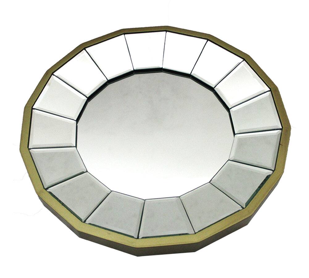 Front. Zeckos - 13 1/2 Inch Diameter Gold Finished Pie Plate Wall Mirror - Gold.