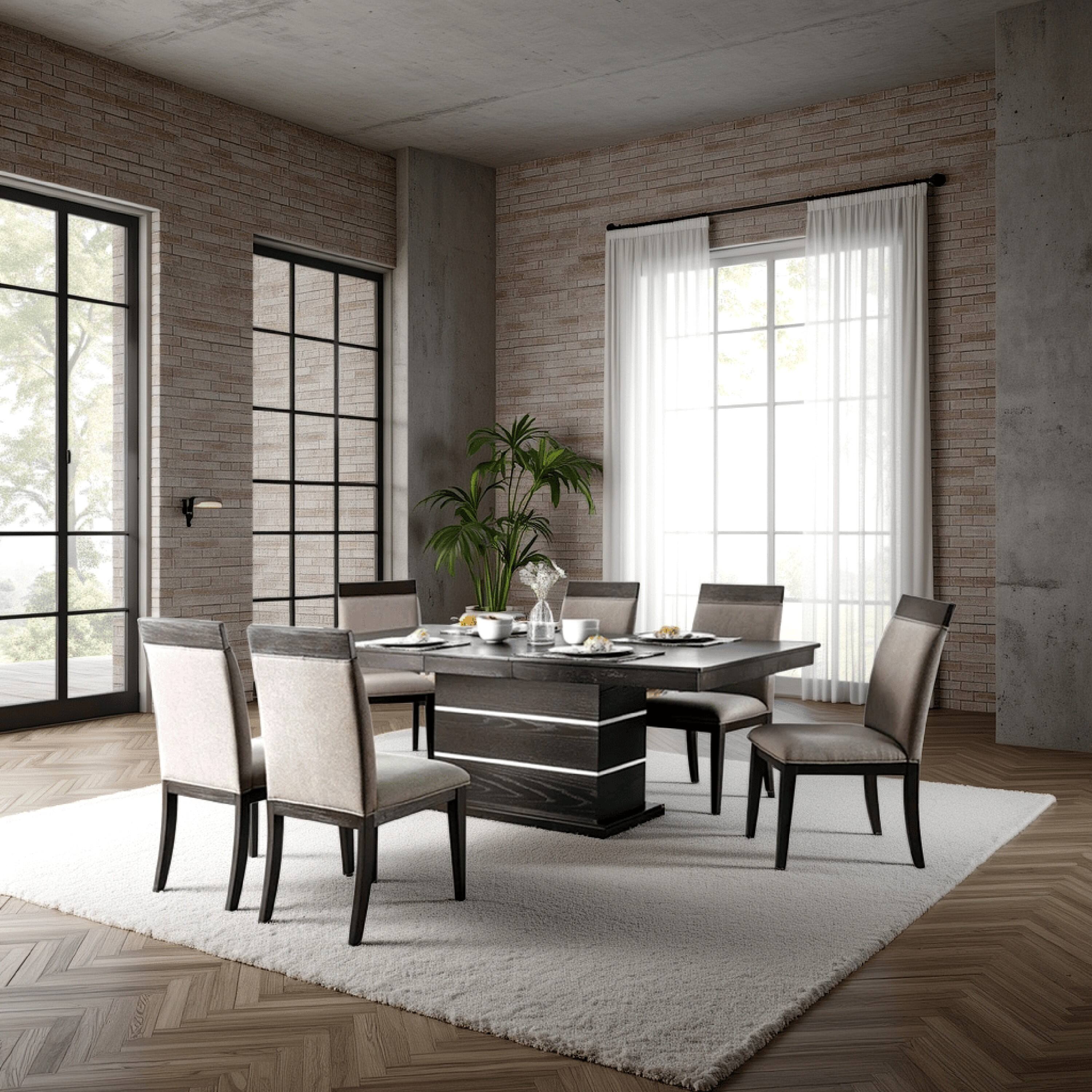 Alt View 5. Manhattan Lane - Keo 7pc Dining Table Set, Beige, Espresso Brown, Extendable 66-84 Inch - Espresso Brown, Beige, Chrome.