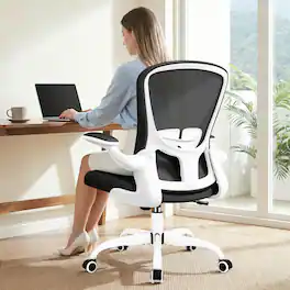KERDOM - Ergonomic Desk Chair, Swivel Computer Chair with Flip-up Arms, Adjustable Lumbar Support & Height, Breathable Mesh, Tilt - White