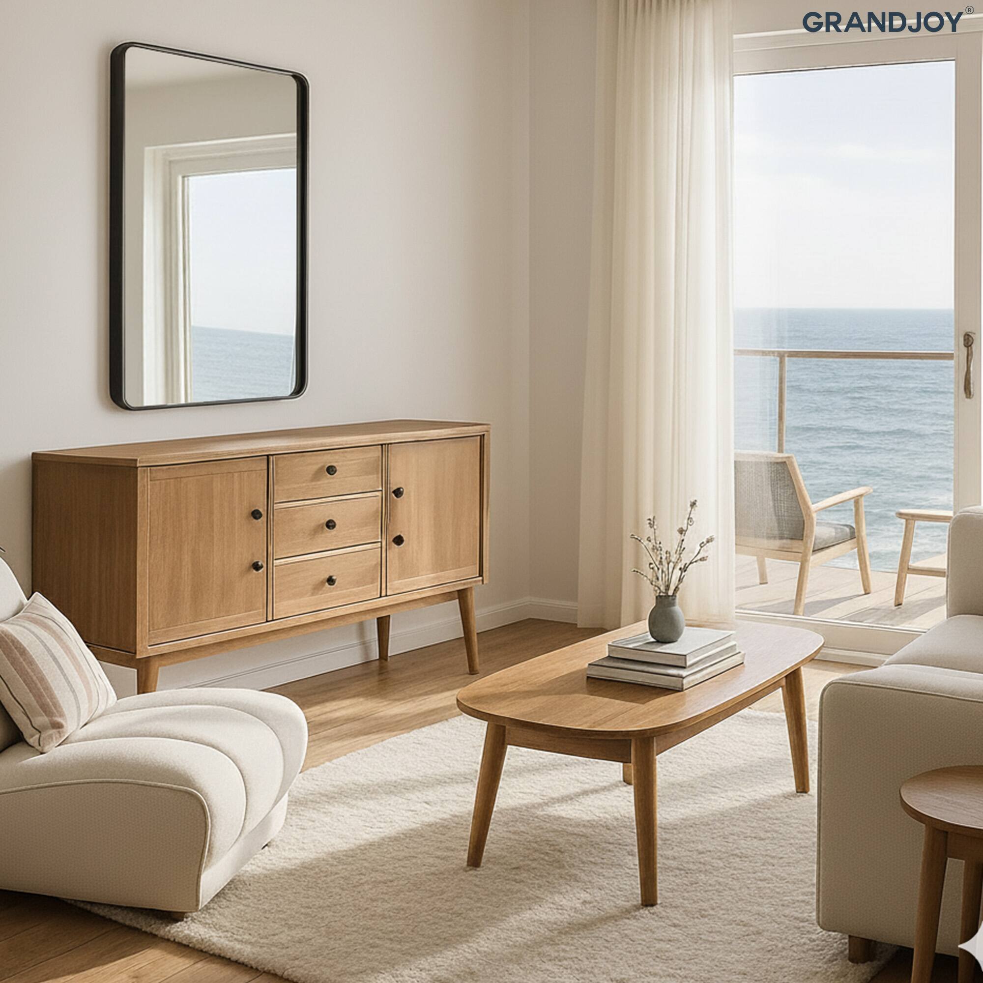 Alt View 5. GRANDJOY - Black Bathroom Mirror for Wall, Rounded Rectangle Vanity Mirror, Modern Decorative for Bathroom - 24" * 32".