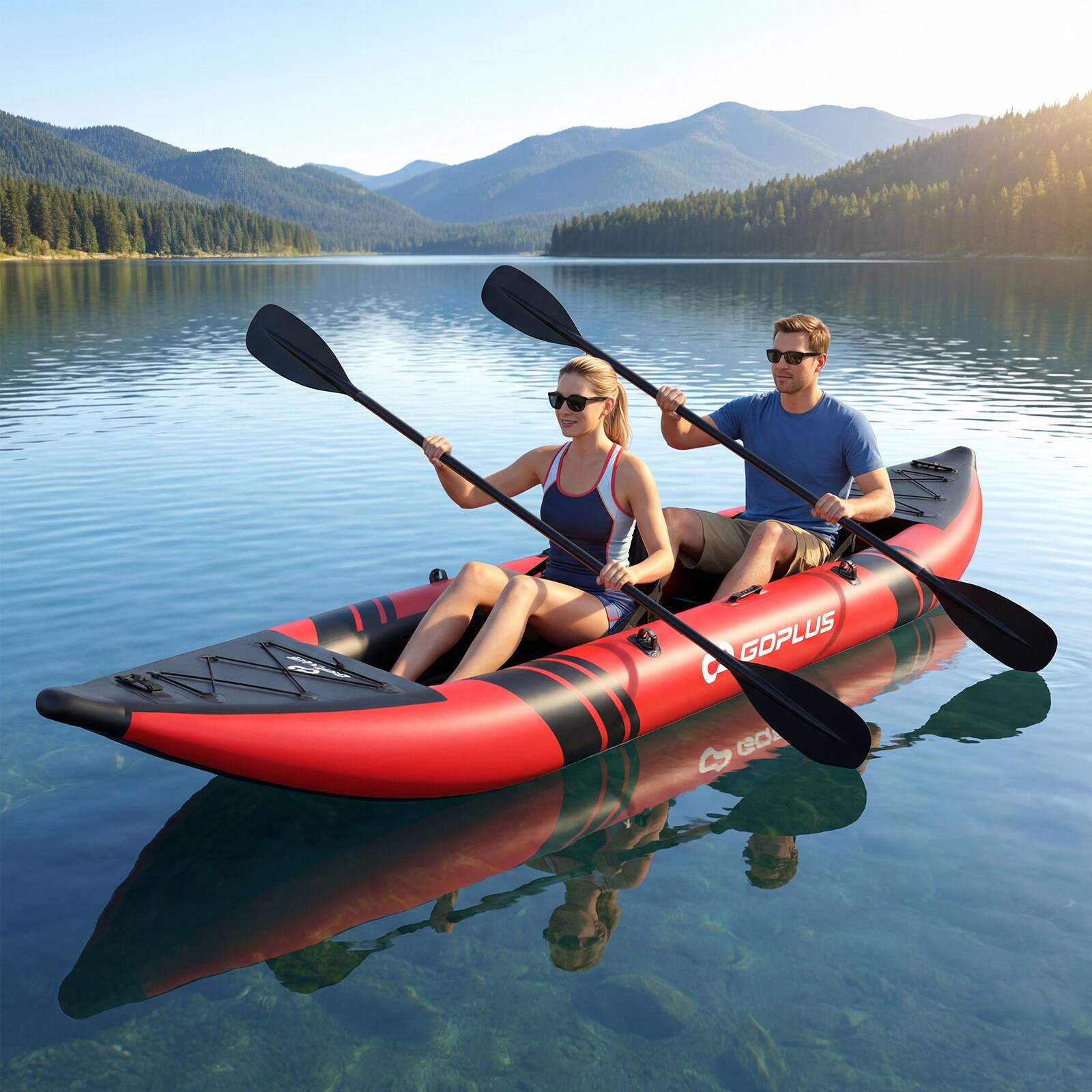 Alt View 1. Costway - Costway Inflatable Water Float Set Portable 2-person Kayak with Aluminium Oars EVA Padded Seat Red - Red.