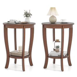 Costway - 2 PCS 2-Tier End Table 18" Round Compact Sofa Side Nightstand with Storage Shelf - Brown