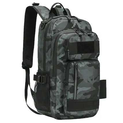 Front. Unique Bargains - 35L Fishing Backpack with Rod Holder Waterproof Tackle Backpack Sling Crossbody Fishing Bag for Fishing Camping Hiking - Dark Camouflage.