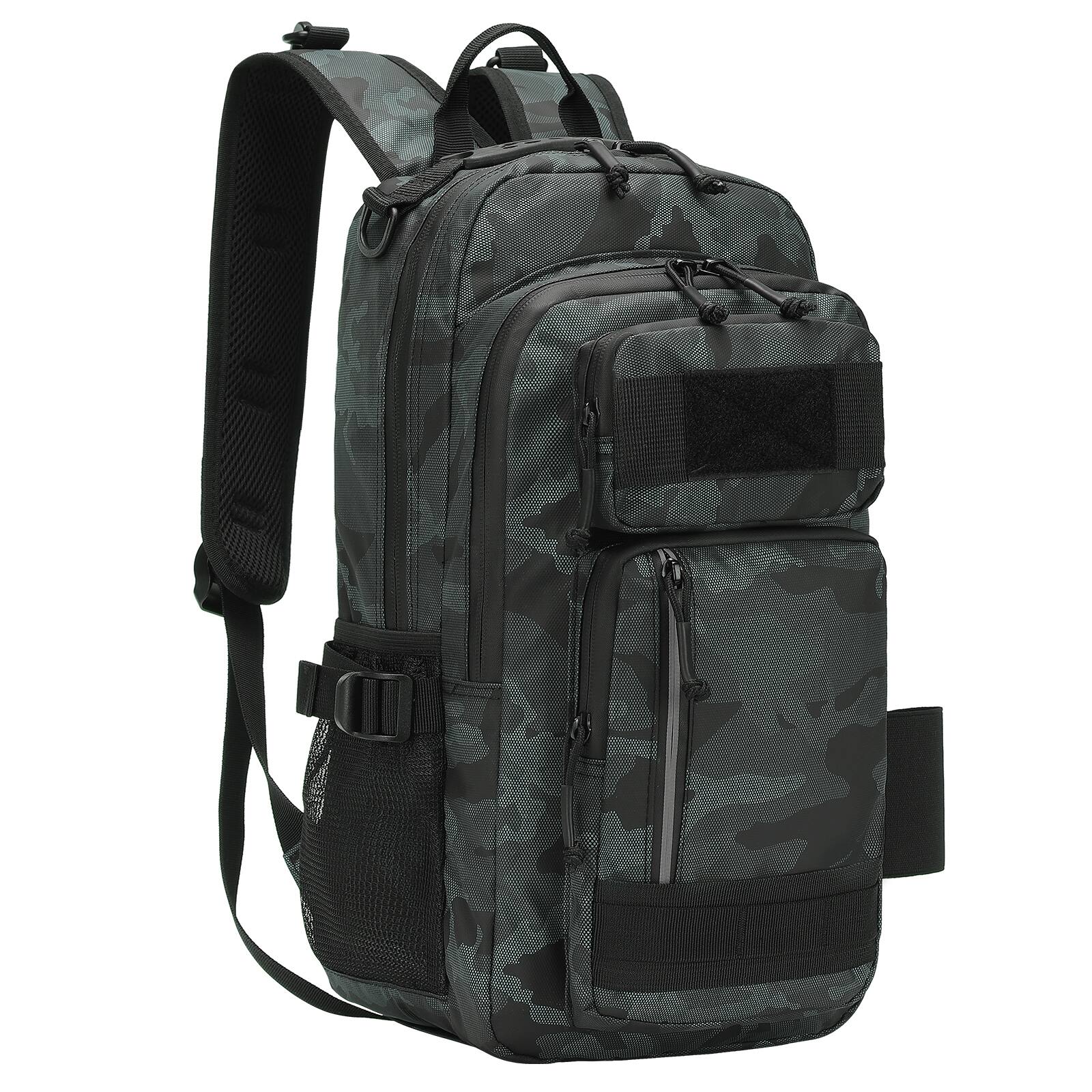 Front. Unique Bargains - 35L Fishing Backpack with Rod Holder Waterproof Tackle Backpack Sling Crossbody Fishing Bag for Fishing Camping Hiking - Dark Camouflage.