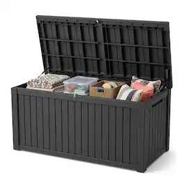 LAUSAINT HOME - 200 Gal.Water Resistant Resin Lockable Deck Box, Large Lockable Capacity, Versatile Deck Storage Bench - Black