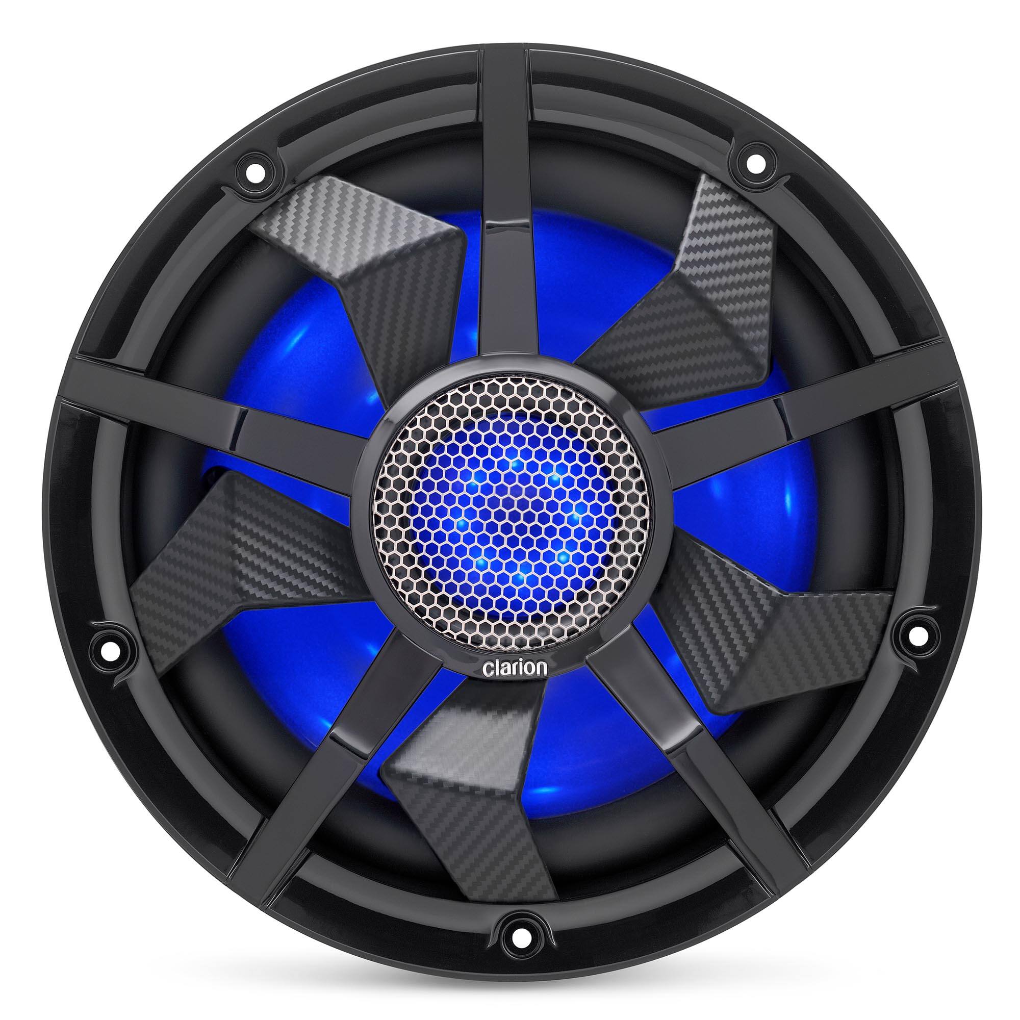 Alt View 4. Clarion - Clarion CM2513WL 10" Marine Subwoofer 250W RMS, Dual 2Ω Coils, RGB, Grilles - Black/Gray.