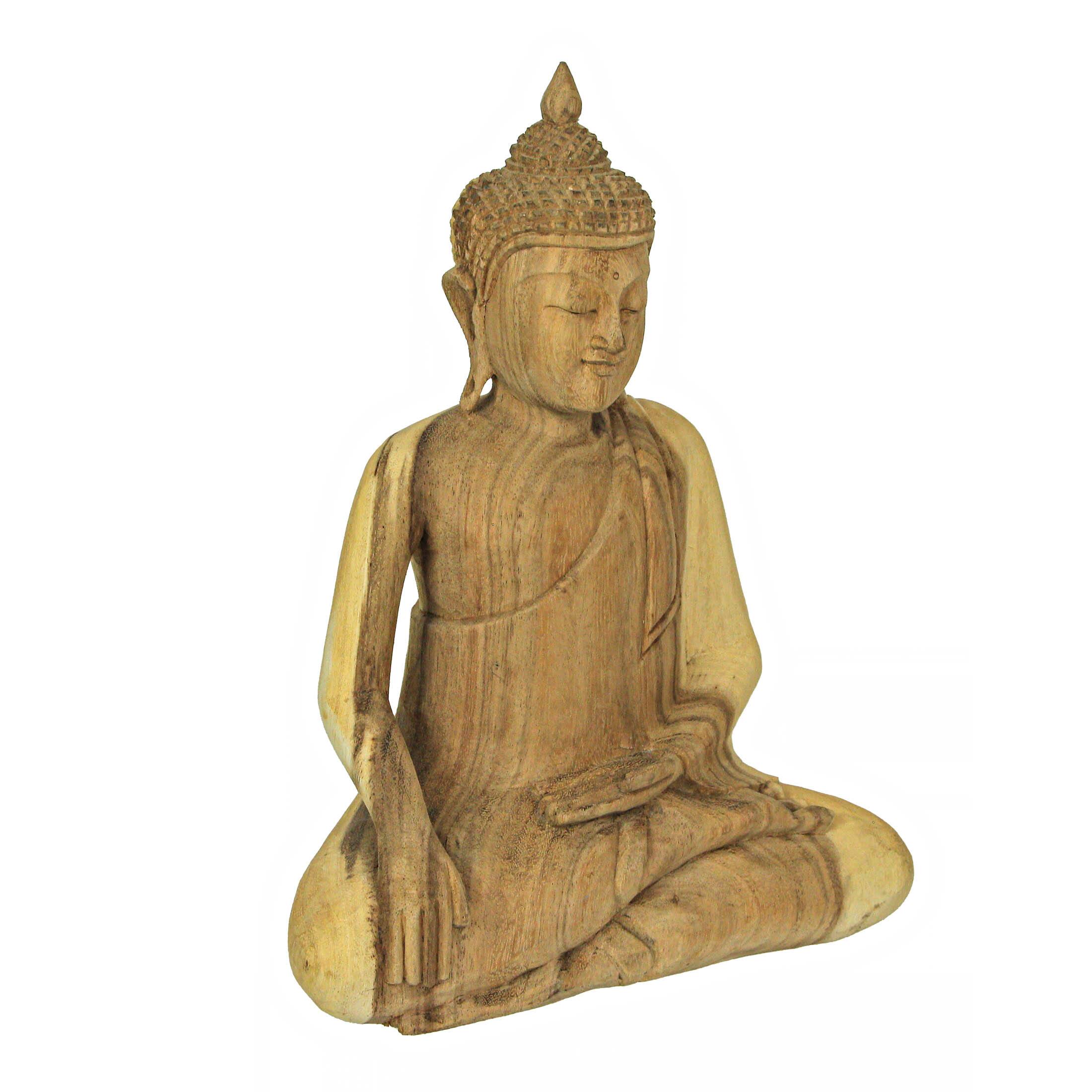 Alt View 1. Contrast Inc. - 13 Inch Wooden Hand Carved Sitting Buddha Sculpture Zen Home Decor Meditation Art - Brown.