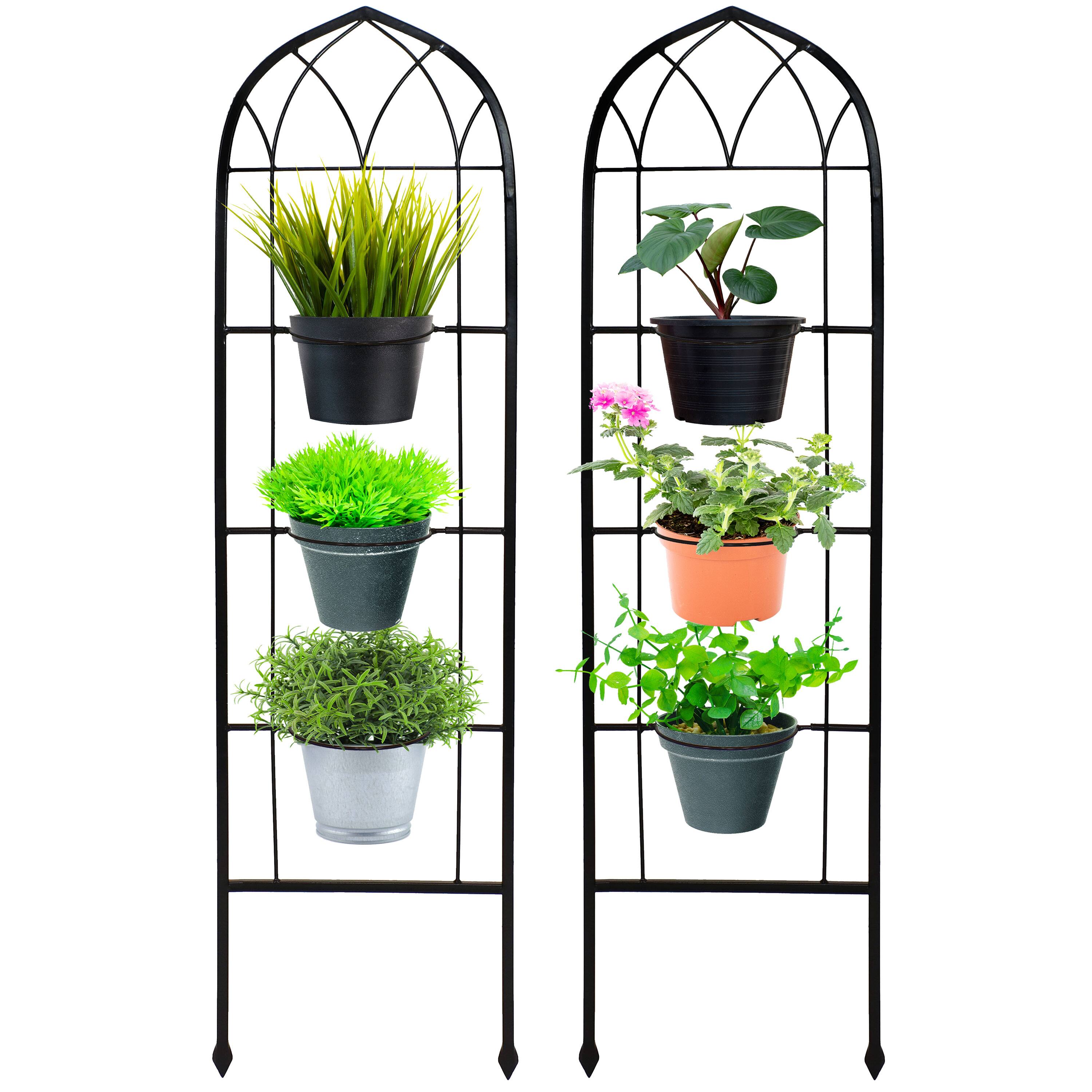 Alt View 5. Sunnydaze - 2-Piece Arched Wall Trellis with Flowerpot Supports - 48 in - Black.
