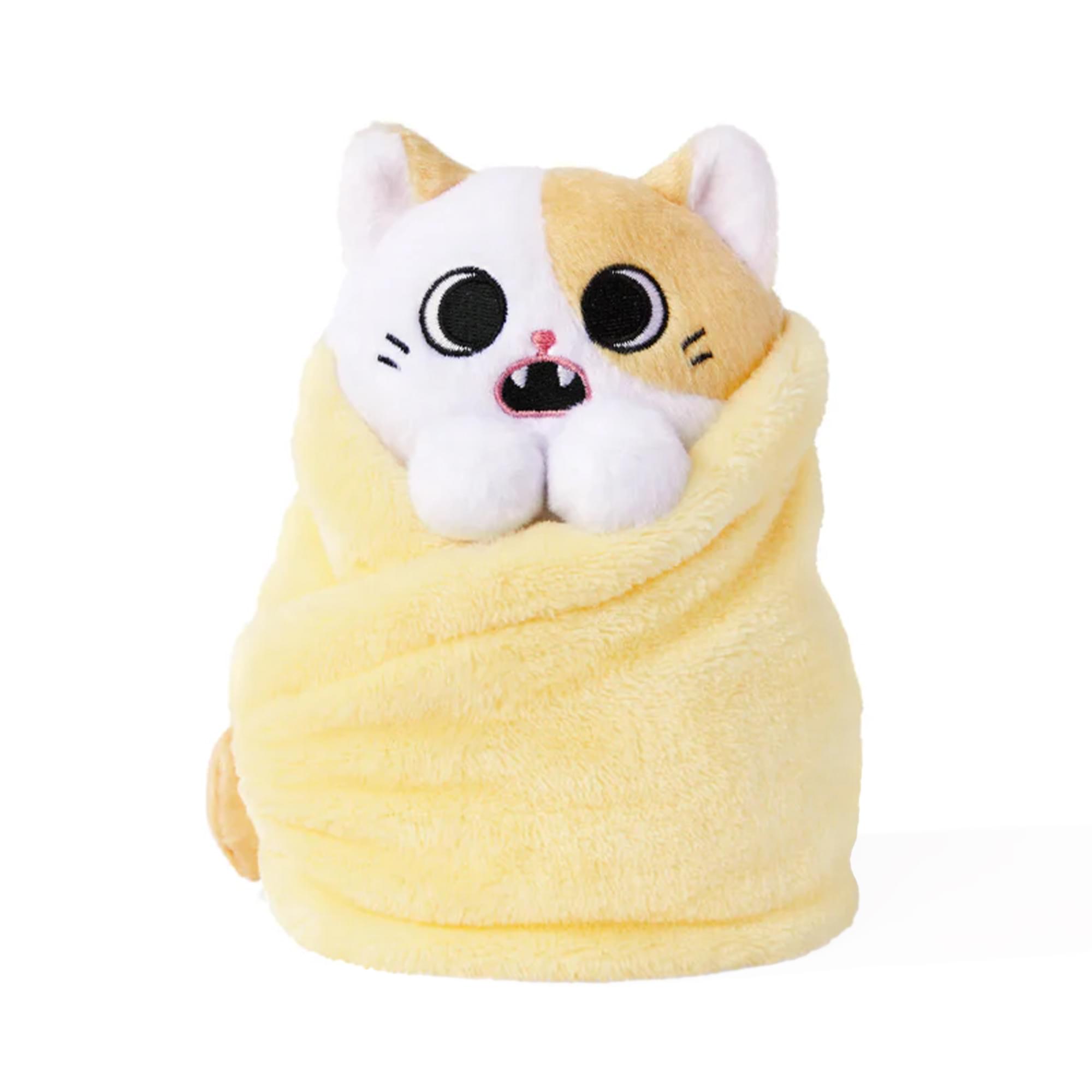 Front. Uncute - Purritos Pork Bun Plush Kitten in Blanket | 7 Inches - Beige.