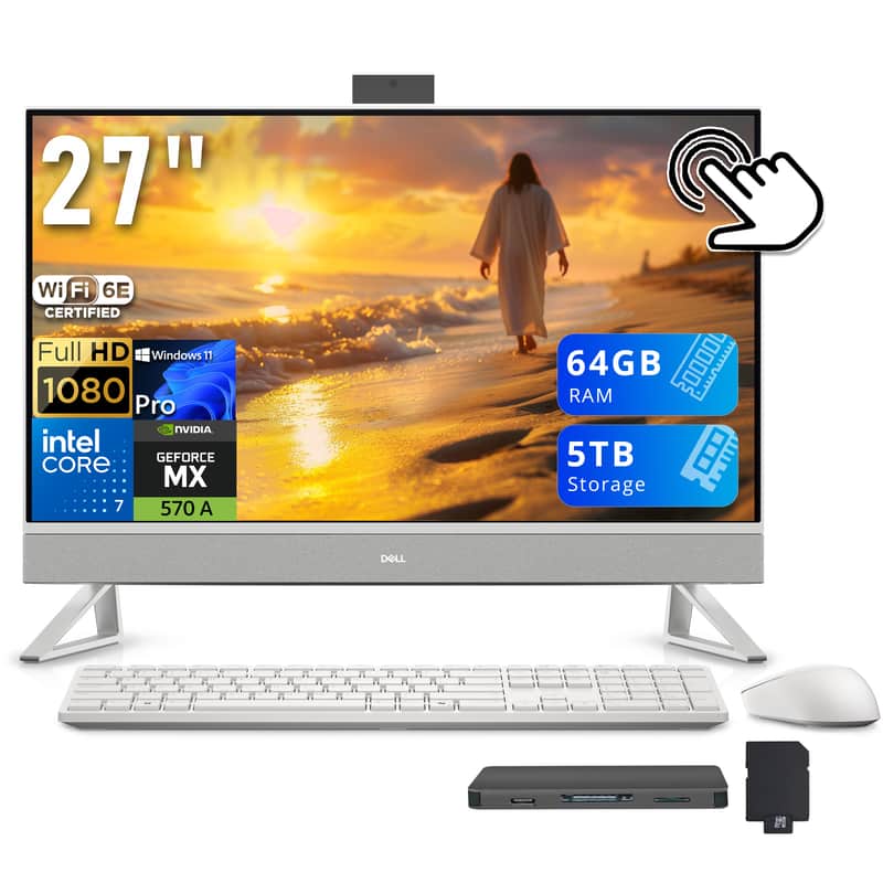 Dell - 27 All-in-One (Core 7 150U, 64GB, 4TB PCIe SSD, 27 Touch FHD (1920x1080), GeForce MX570 A, Win 11 Pro) - White