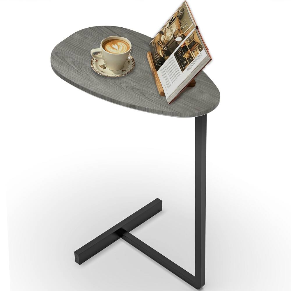 Alt View 7. Loheer - Loheer C-Shaped Side Table with Storage Basket Grey Walnut Sofa End Table Portable Laptop Holder Wood Look Accent Table - Grey Walnut.
