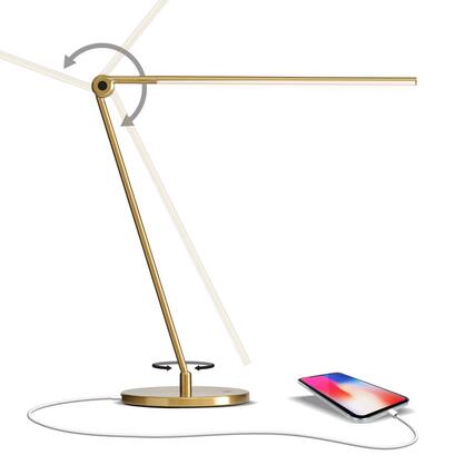 Front. Brightech - Libra LED Modern Industrial Arc Dimmable Bedside Nightstand Desk Lamp with Fast Charging USB-C Port - Antiqued Brass.