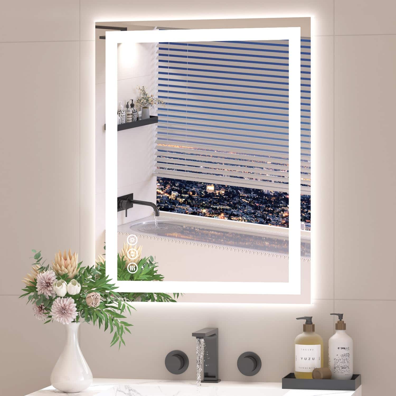 Hanke - Led Bathroom Mirror With Lights Anti-fog Backlit Front Lit Lighted Vanity For Wall Memory Function Glass - 28"L x 36"W