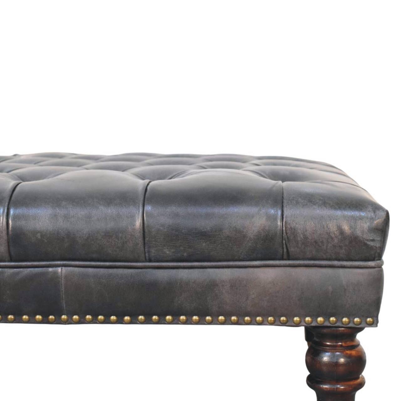 Back. Artisan Furniture - Artisan Furniture Solid Wood Black Leather Upholstered Ottoman, Black - Black.
