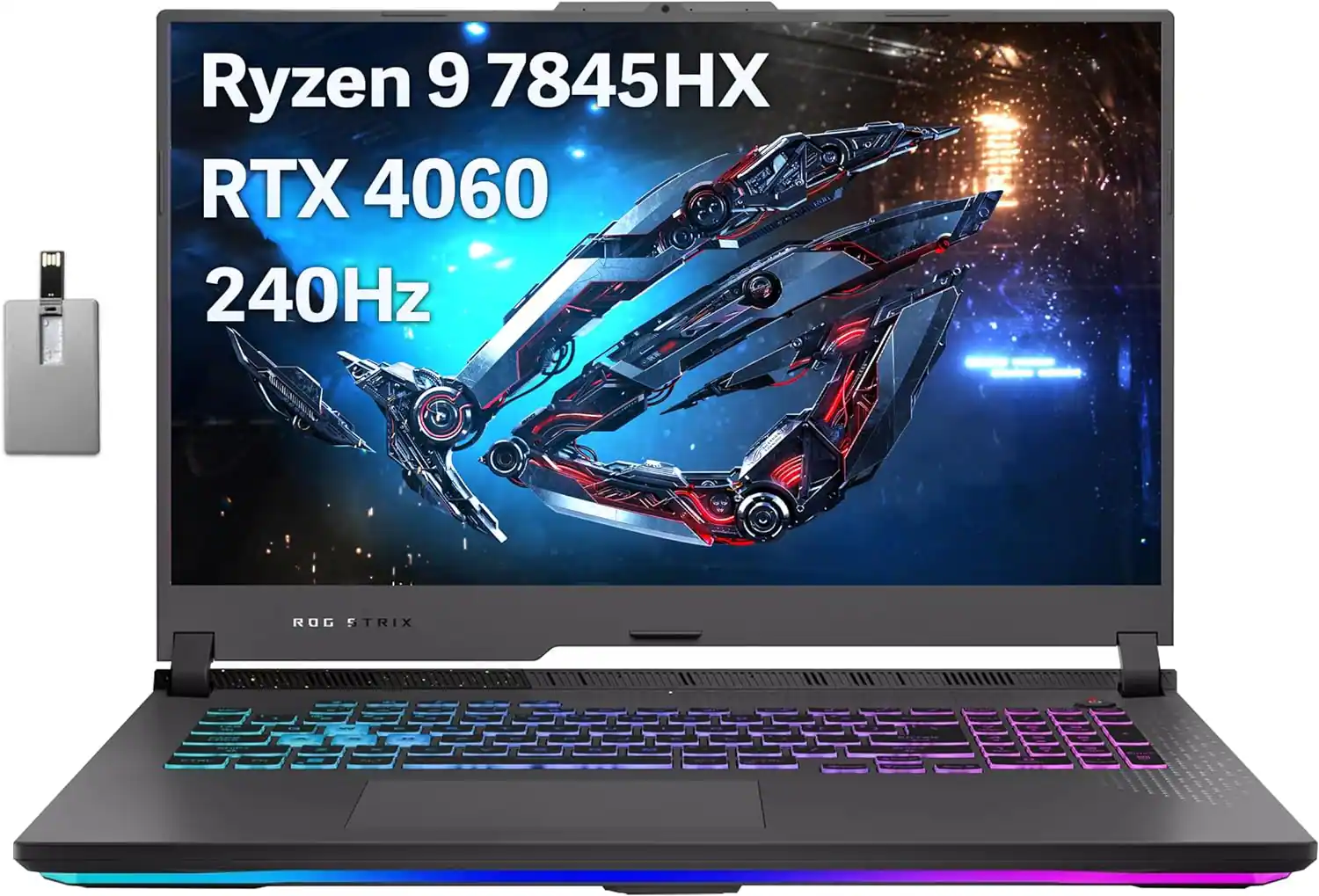 ASUS - ROG Strix G17 17.3" Gaming Laptop,Ryzen 9-7845HX,64GB DDR5,2TB SSD,GeForce RTX 4060,Win 11,32GB USB Card - Gray