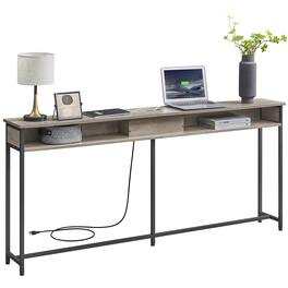 Songmics Home - 70.9-Inch Console Table with Charging Station and Outlet Heather and Ink Black - Greige