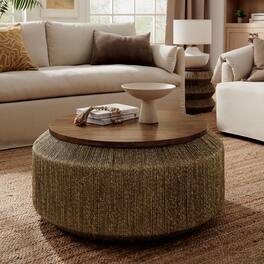 Maris Seagrass and Wood Coffee Table by Modway - Walnut Natural