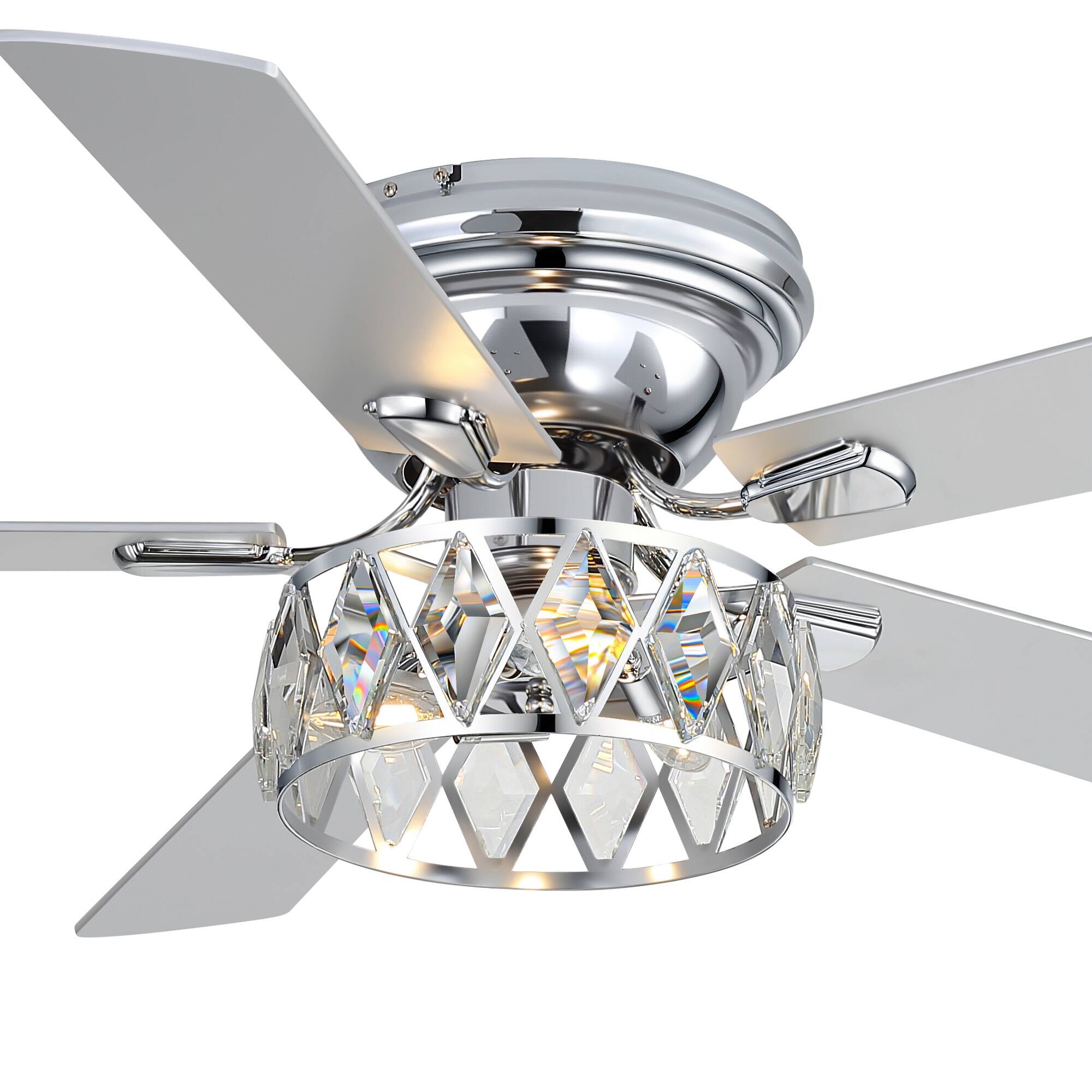 Alt View 7. Breezary - 52-Inch Stylish Surface Mounted Ceiling Fan with E12 Lighting DC Motor Remote Control Timer Function - 52-inch silver.