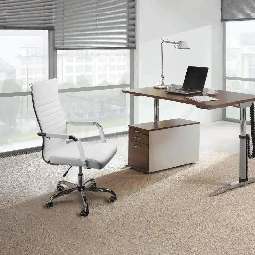 Alt View 1. Platinum-Level - Deluxe Executive Office Chair Ergonomic Ribbed PU Leather White - Black.