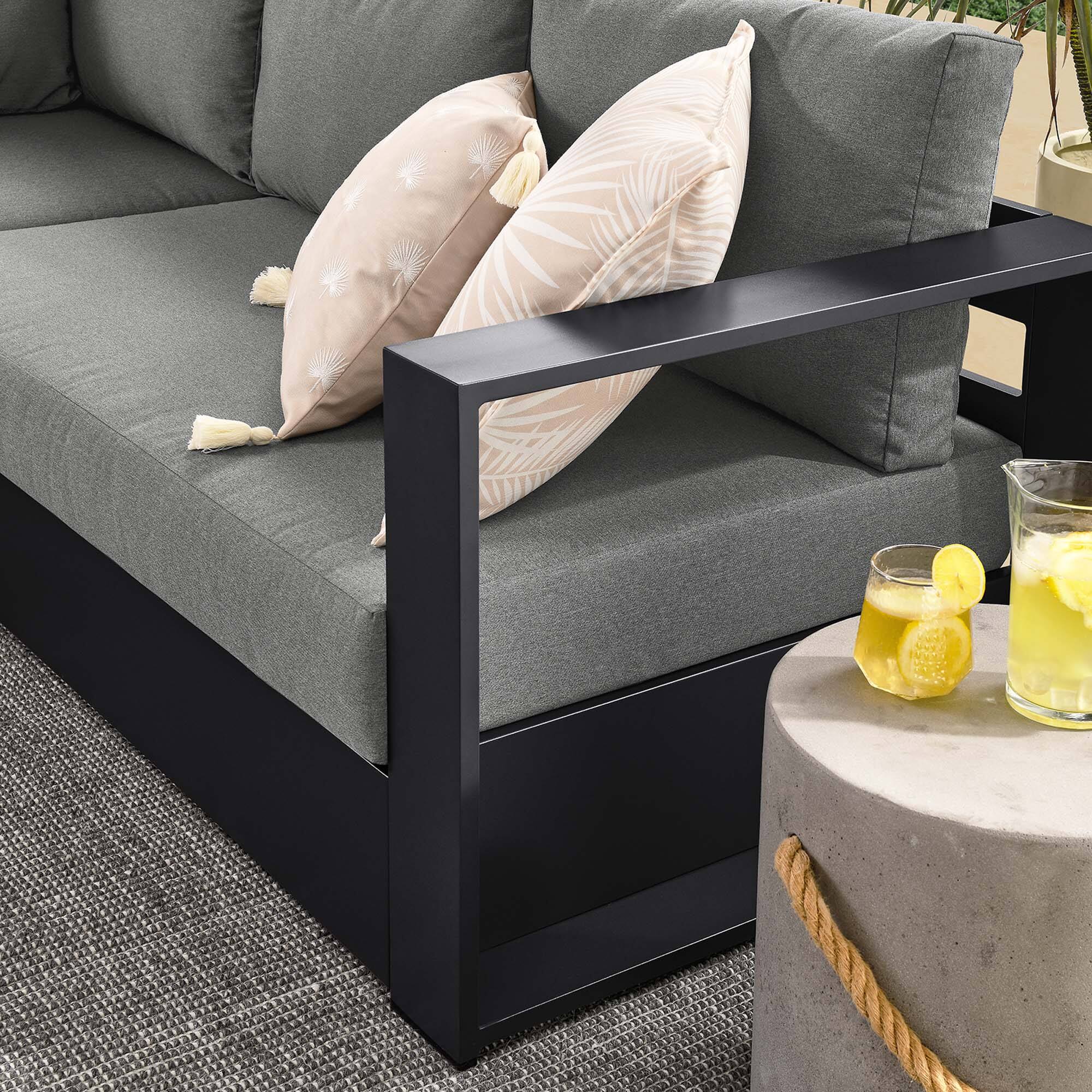 Alt View 6. Modway - Tahoe 5-Piece Outdoor Powder-Coated Aluminum Sectional Sofa Set - Gray Charcoal.