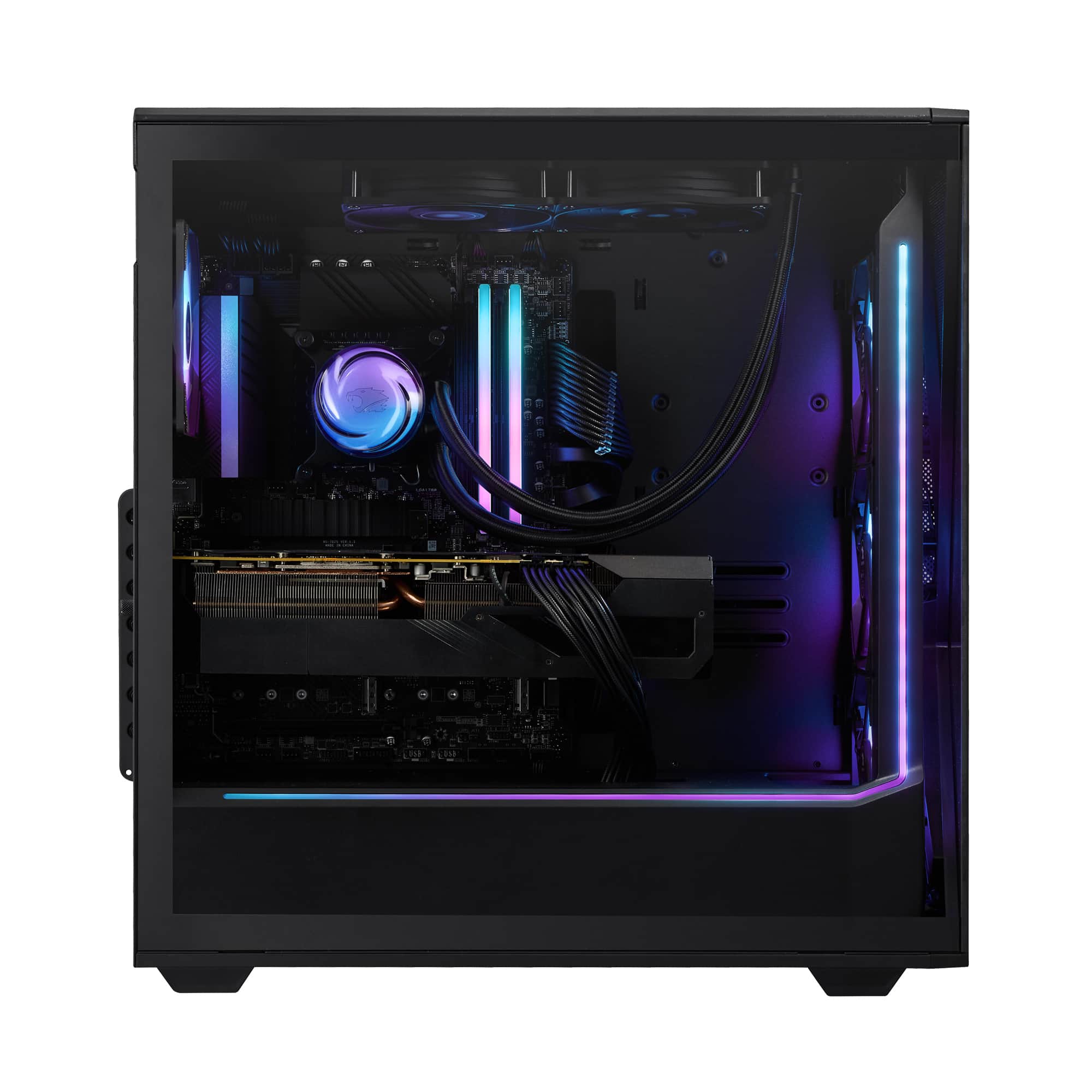 Left. iBUYPOWER - iBUYPOWER - Slate Black Gaming Desktop PC - AMD Ryzen 7 7800X3D, AMD Radeon RX 9060XT 8GB, 32GB DDR5 RGB,2TB NVMe SSD - Black.