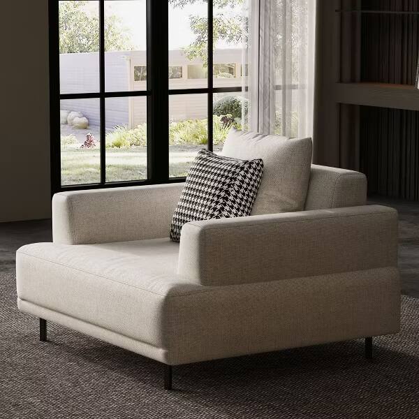Alt View 1. luck idea - Modern Beige Linen Single Sofa Couch, Accent Armchair with Metal Legs for Living Room Bedroom Apartment - white.