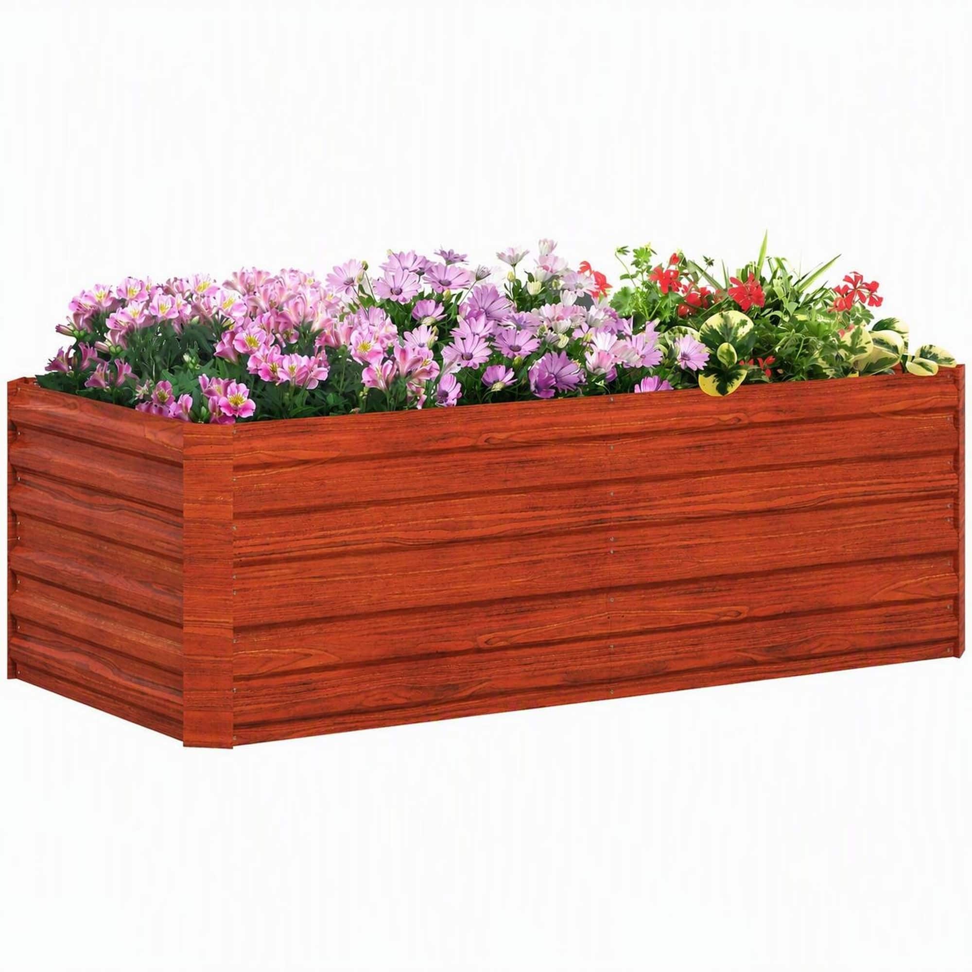 RYHNUYNE - Galvanized Raised Garden Bed Kit 6x3x2 ft Tall Metal Planter Box for Vegetables Flowers Herbs, Dark - Brown