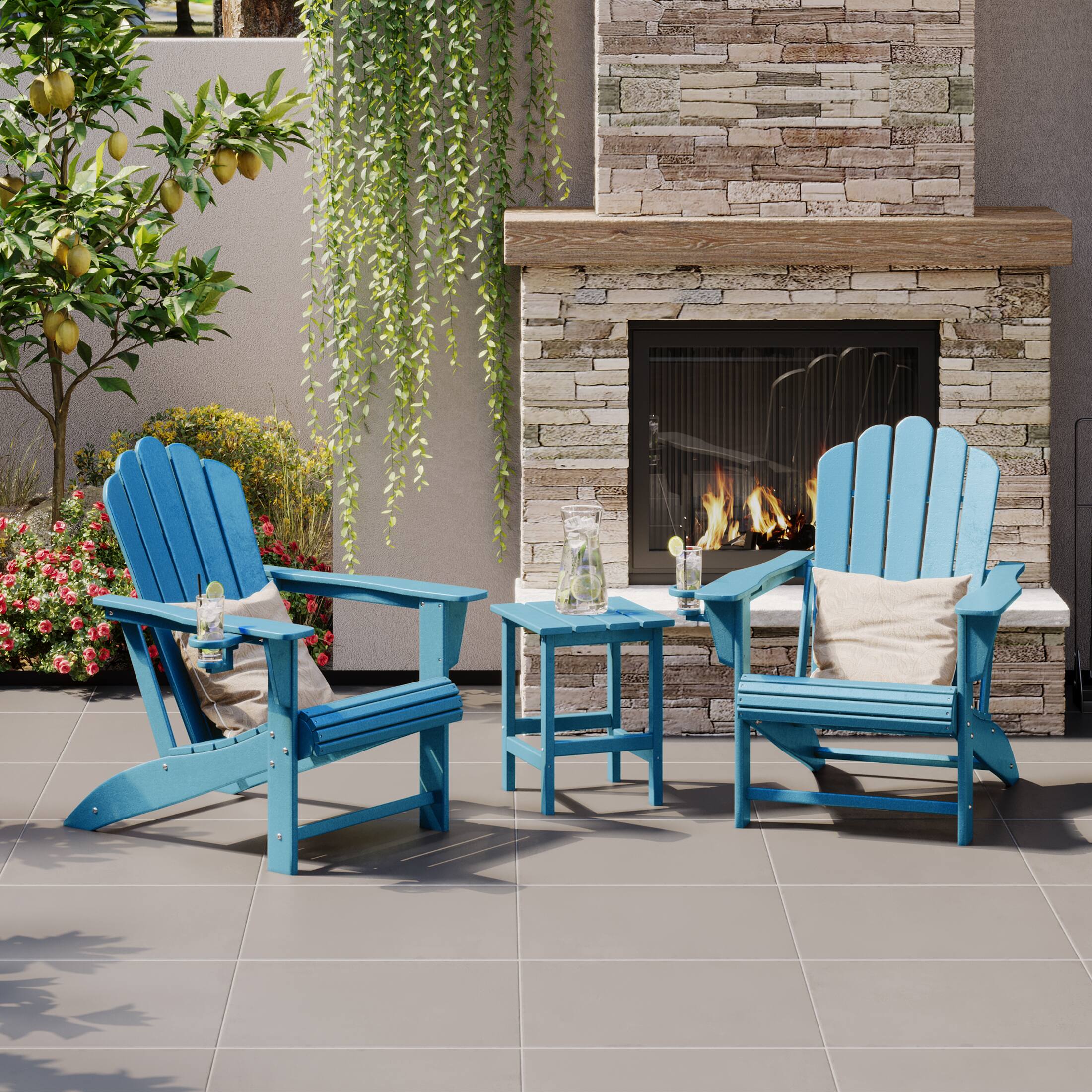 Angle. WestinTrends - WestinTrends Highland 3-Piece Outdoor Patio HDPE Adirondack Chair With Cup Holder and Table Set - Pacific Blue.