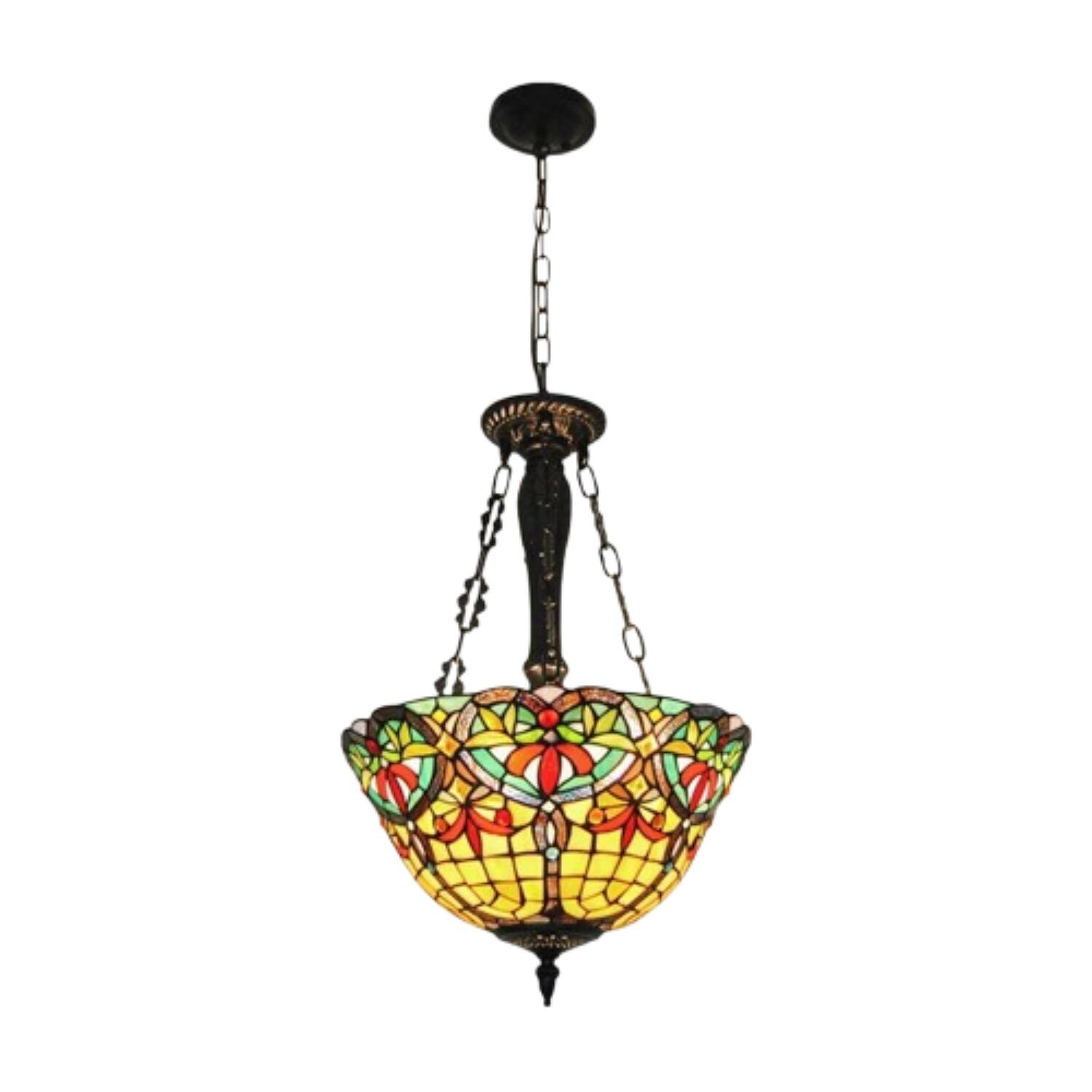 Home Collection - Tiffany Stained Glass Ceiling Light, Flush Mount Chandelier Pendant Fixture, 15.7-inch