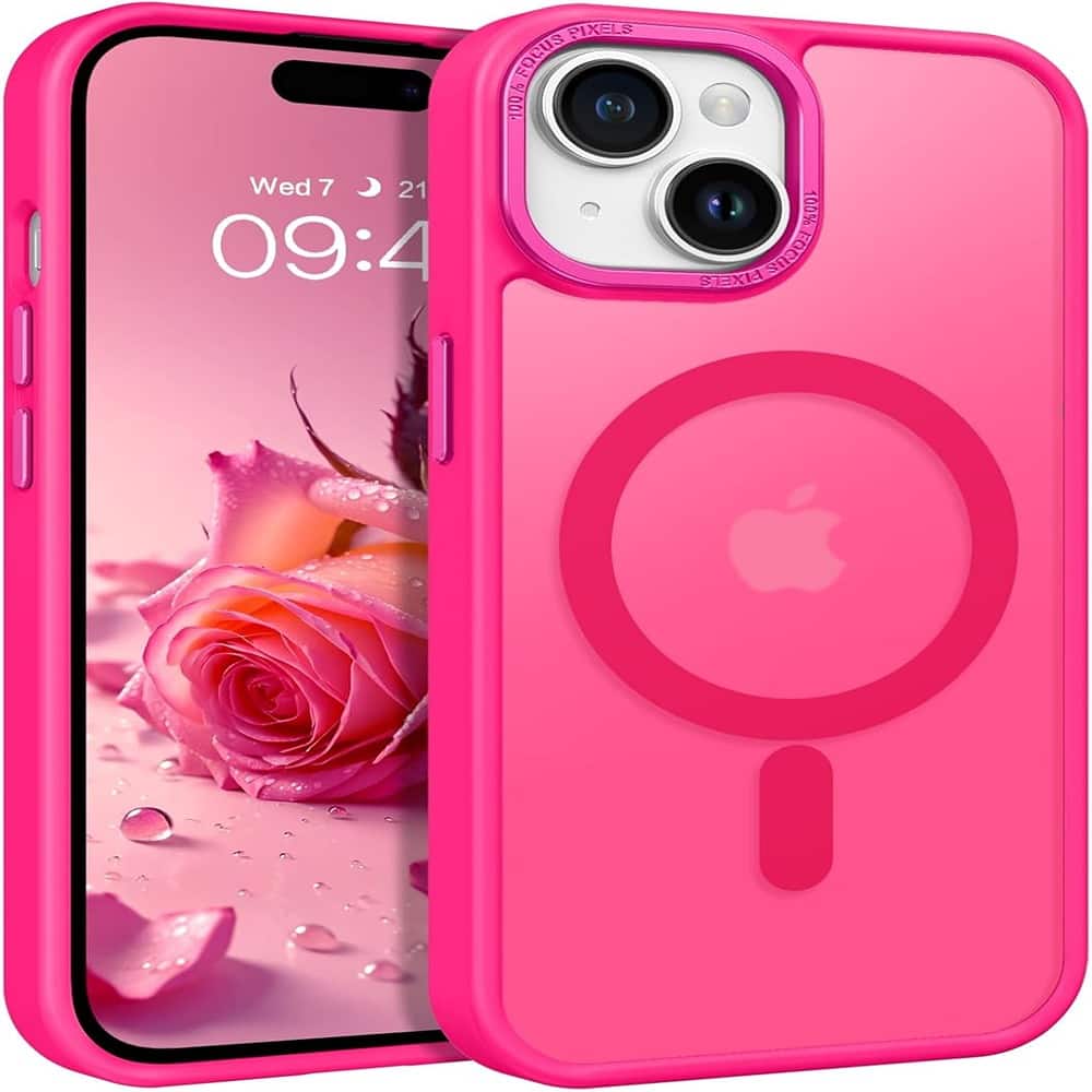 ACJPR - iPhone 15 Plus Case, MagSafe Compatible, Shockproof, Translucent Matte - Hot Pink