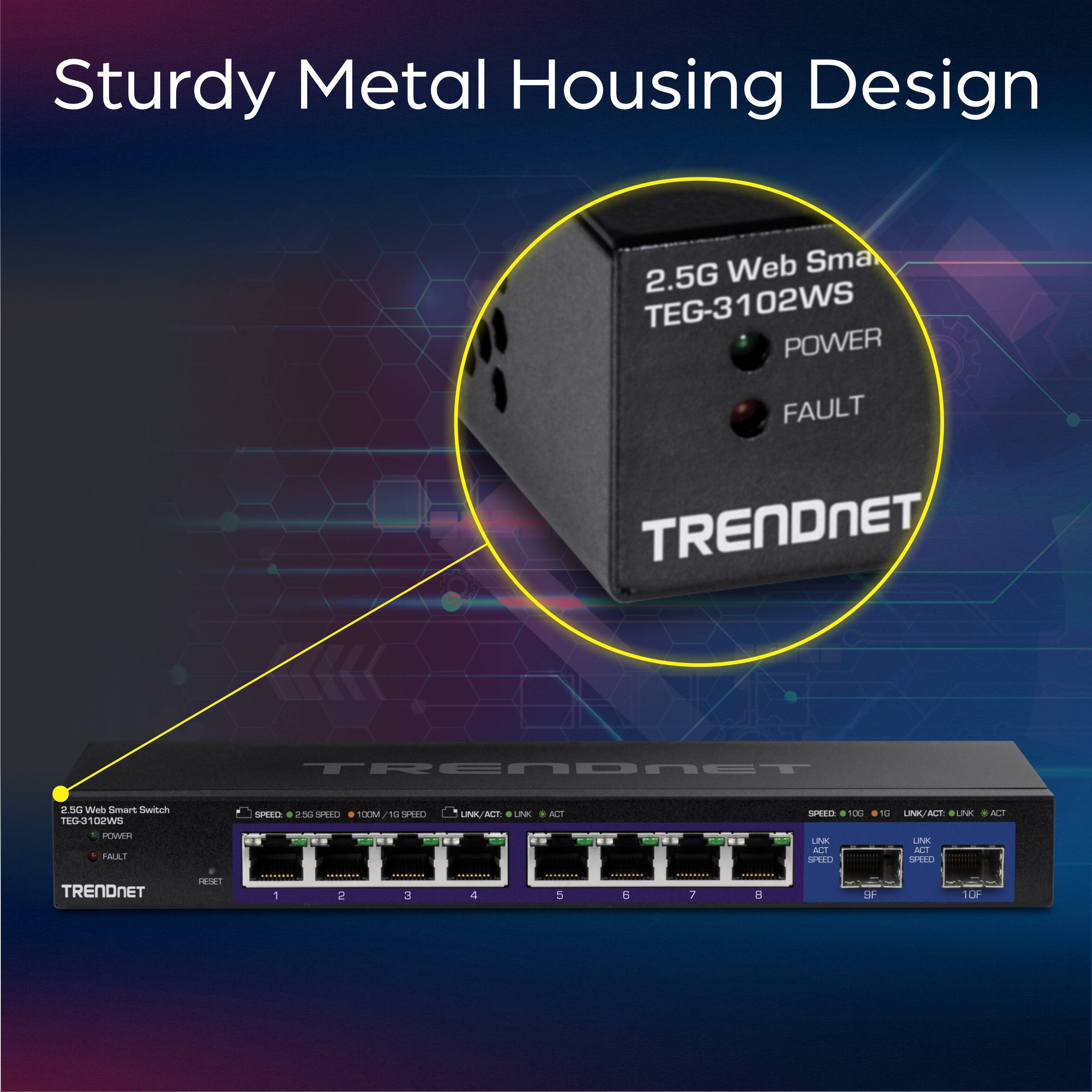 Sturdy Metal Housing Design  
2.5G Web Smart Switch  
TEG-3102WS  
TRENDNET  
POWER  
FAULT
