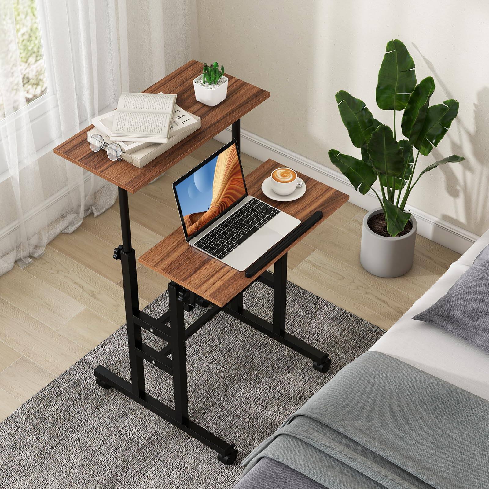 Alt View 7. Ecooso - Mobile Height-Adjustable Standing Desk with Wheels, Rolling Sit-Stand Workstation - Natural.