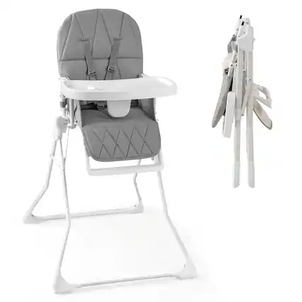 Front. Gymax - Gymax Foldable High Chair Easy Clean Compact Highchair w/ Removable Adjustable Tray Gray - Gray.