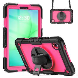 Dteck - For Samsung Galaxy Tab A11 2025/A9 2023 8.7'' Shockproof Three-Layer Stand Shoulder Strap Case Built-in Screen Protector - Rose+Black