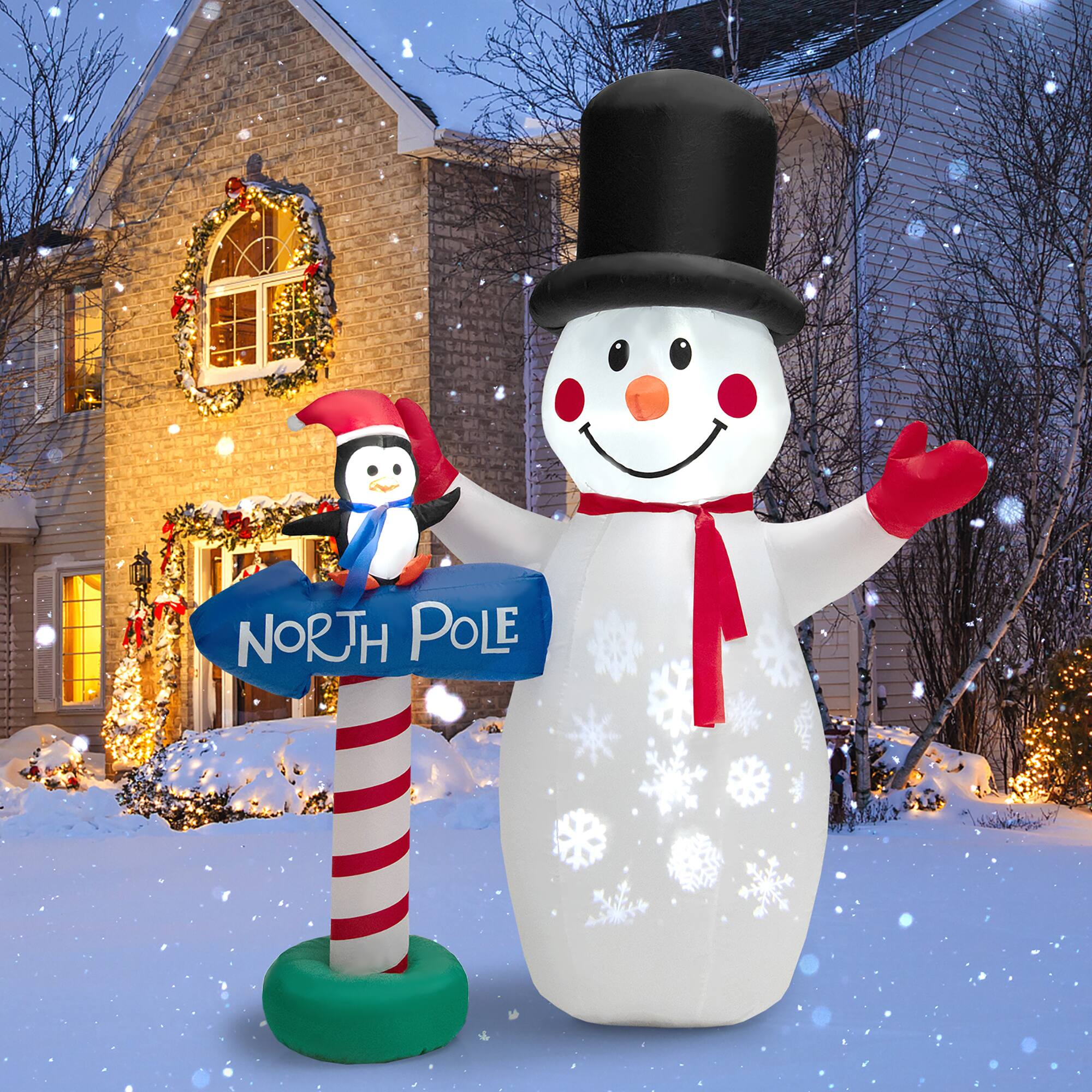 Gymax - 6FT Inflatable Christmas Snowman Outdoor Yard Decor w/ LED Projection Lights - White