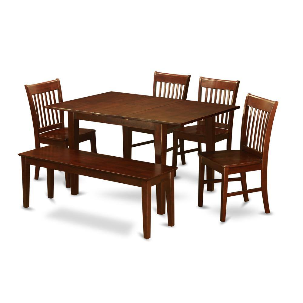 Left. East West Furniture - NOFK6C-MAH-W 6 Pc dinette set - Table and 4 Dining Table Chairs for Dining room and Bench - Mahogany.