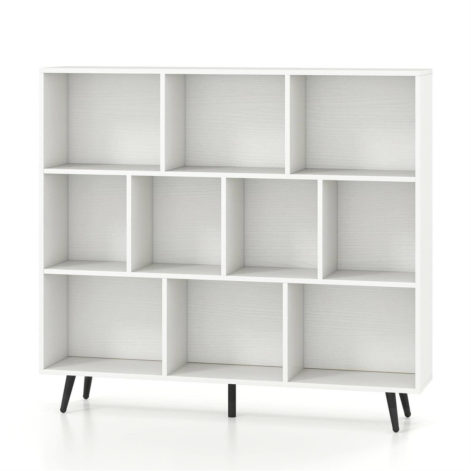 Back. Pefilos - 10-Cube Bookcase - 5 Tapered Metal Legs Anti-Tip, Easy-to-Wipe Home Organizer - White.