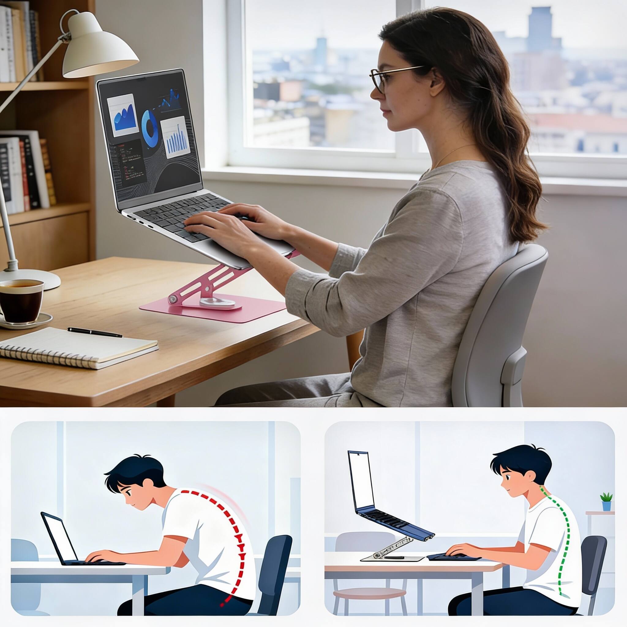 Alt View 2. Frangdom - 360° Rotating Laptop Stand Ergonomic Foldable Metal Riser - Black 10-15.6" Laptop Stand.