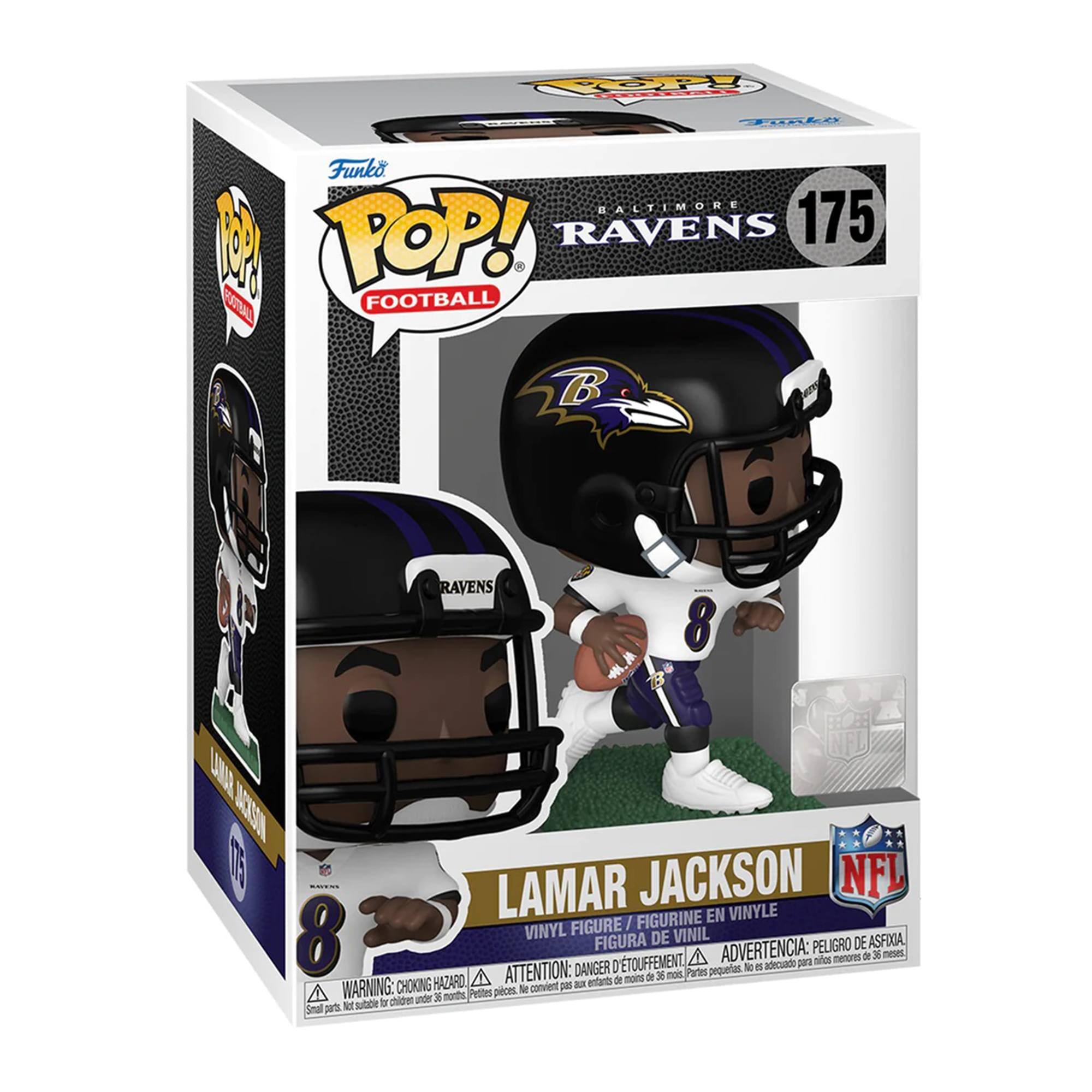 **Funko Pop! Football**

**Baltimore Ravens 175**

**Lamar Jackson**

**Vinyl Figure / Figurine en Vinyle / Figura de Vinil**

**Warning: Choking Hazard - Small parts. Not for children under 3 years. / Attention: Danger d'étouffement - Petites pièces. Ne convient pas aux enfants de moins de 3 ans. / Advertencia: Peligro de asfixia. No es adecuado para menores de 3 años.**

**NFL**