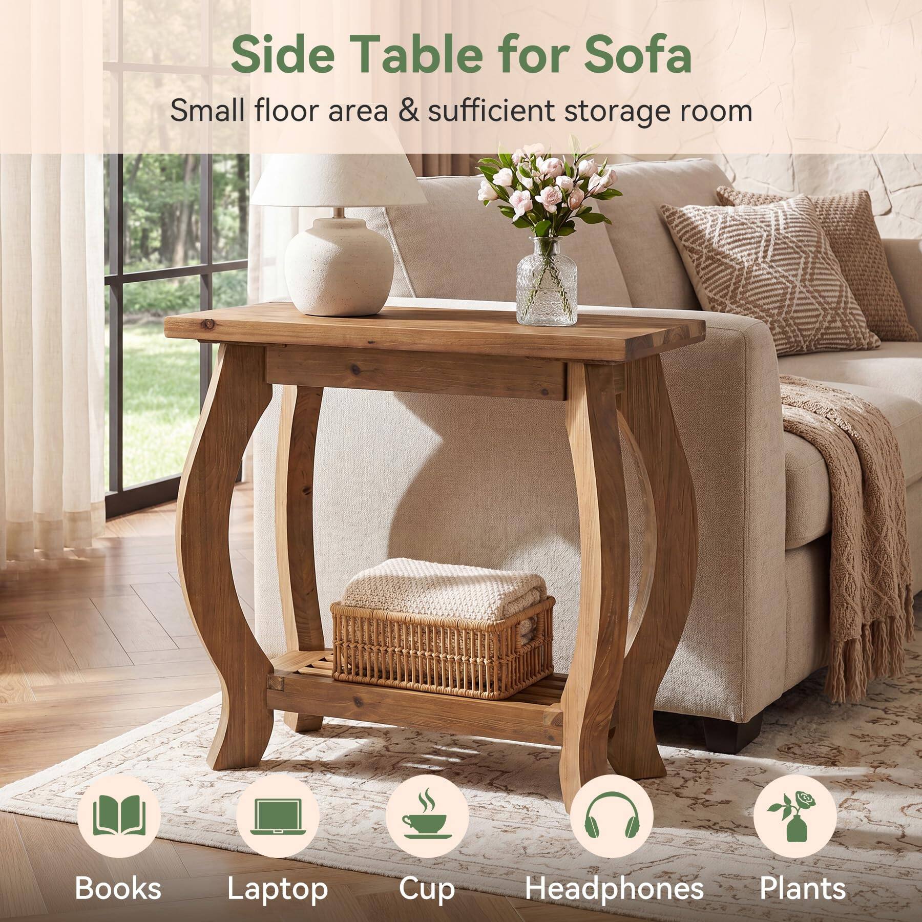Side Table for Sofa  
Small floor area & sufficient storage room  

Books  
Laptop  
Cup  
Headphones  
Plants