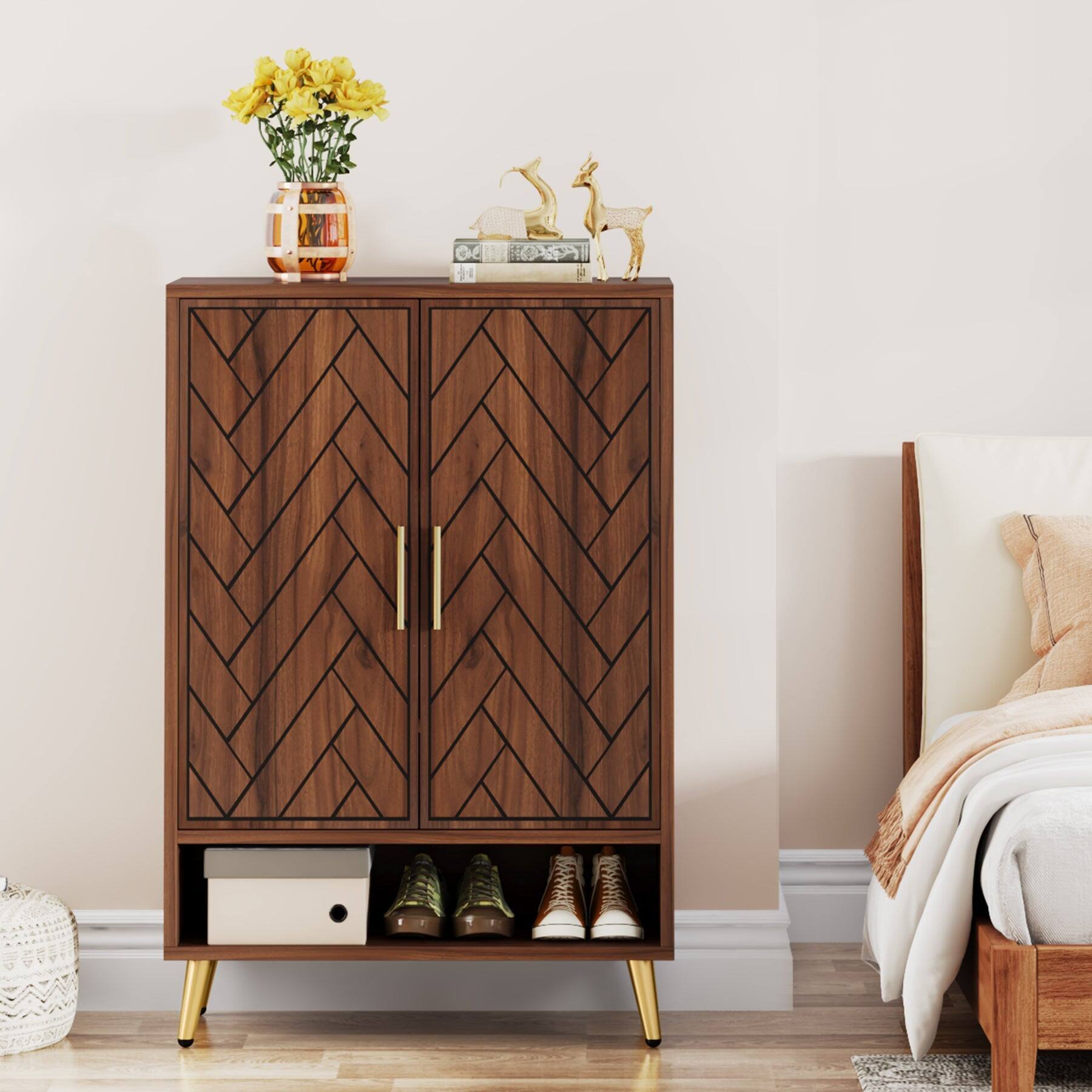 Back. Tribesigns - Office Storage Cabinet, For Everyday Organization in Workspaces and Office Reception Areas - Dark Brown.