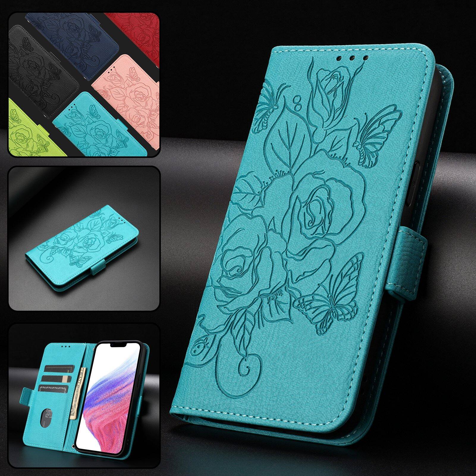 Alt View 5. Dteck - Embossed Texture Case for Apple iPhone 16 Pro Max,Faux Leather Card Holder Wallet Case,Magnetic Closure Flip Cover+Strap - Blue.