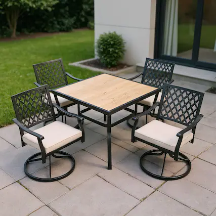 Front. Kadyn - 5-Piece Outdoor Patio Dining Set with Soft Cushions, Outdoor Dining Chair for Outside Patio, All Weather, Porch, Garden - Beige.