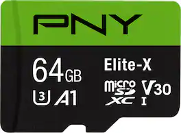 PNY - 64GB Elite-X Class 10 U3 V30 microSDXC Flash Memory Card