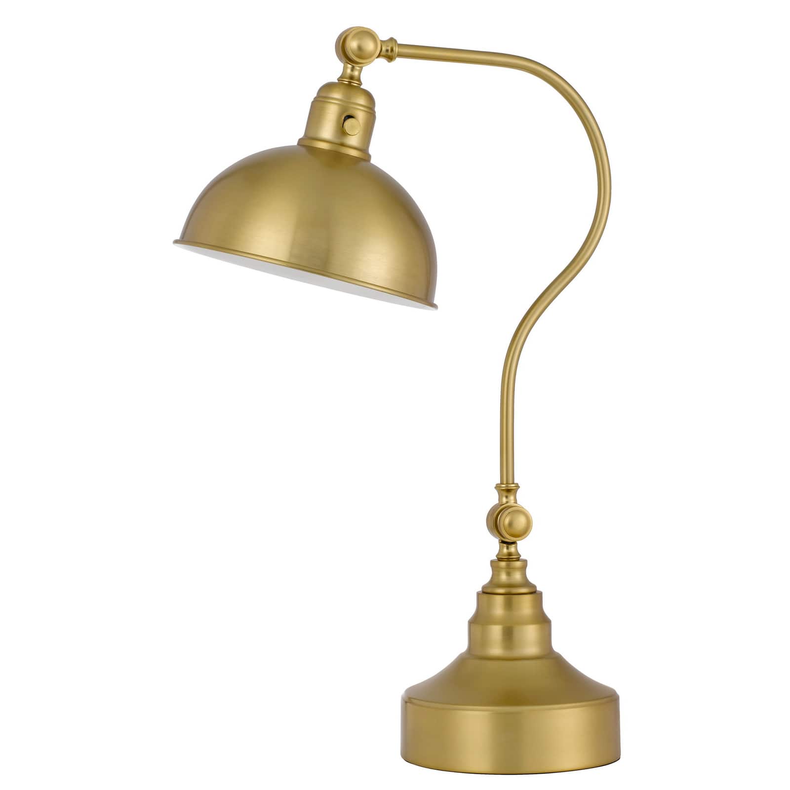 Manhattan Lane - 25 Inch Metal Curved Desk Lamp, Adjustable Dome Shade - Brass